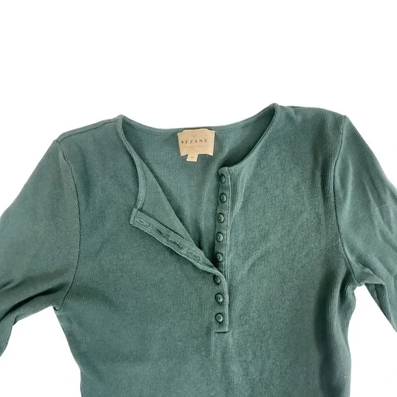 Sezane Theodora Fine Ribbed Organic Cotton Henley Sage - Size M - Picture 5 of 7